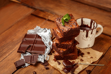 Plate with delicious chocolate brownies