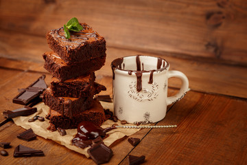Plate with delicious chocolate brownies