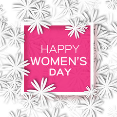 Abstract Floral Greeting card - International Happy Women's Day - 8 March holiday background with paper cut Frame Flowers. Happy Mother's Day. Trendy Design Template. Vector illustration.