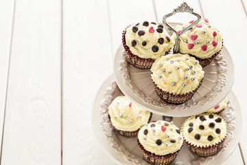 Delicious Cupcakes for Valentine Day with Beautiful Sprinkles, Free Space for Text