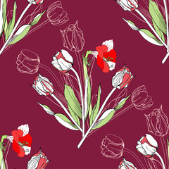 Seamless pattern  with amaryllis and tulip