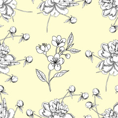 Seamless pattern with peony