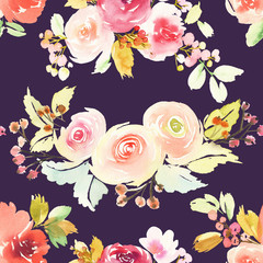 Seamless pattern with flowers watercolor. Gentle colors.