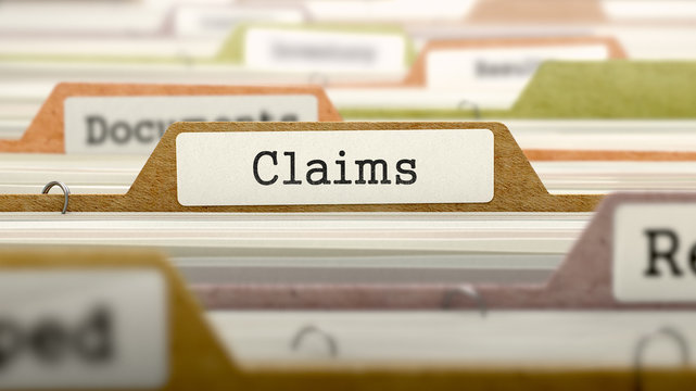 File Folder Labeled as Claims in Multicolor Archive. Closeup View. Blurred Image. 3D Render.
