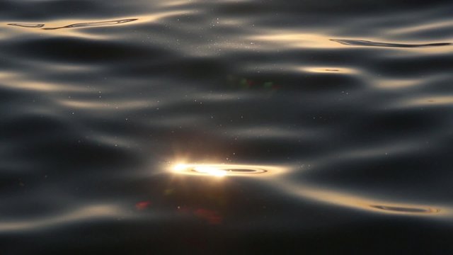 Sun track sparks on sunset lake ripple water surface. Nature background.
