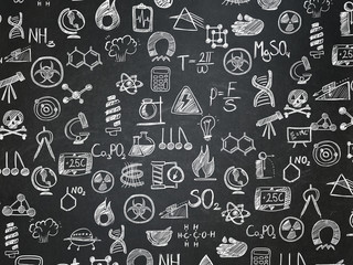 Education background: School Board with  Hand Drawn Science Icons