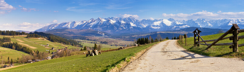 South Poland Panorama with snowy Tatra mountains in spring, - obrazy, fototapety, plakaty