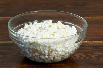 Cottage cheese in bowl close up
