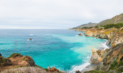 Fototapeta na wymiar panoramic view of route 1 on the pacific coast California