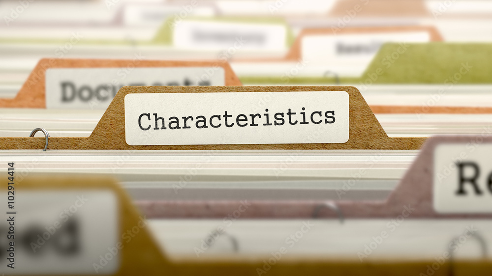 Poster characteristics concept. colored document folders sorted for catalog. closeup view. selective focus.