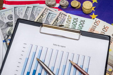 financial concept - charts of euro and US dollars