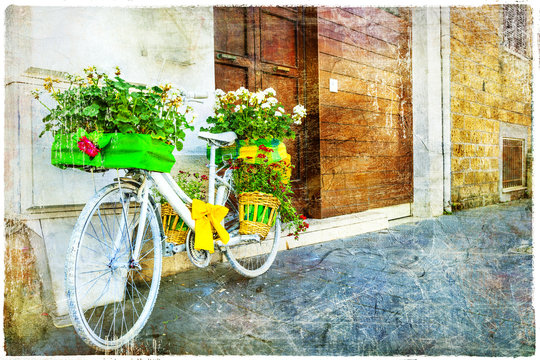 vintage floral bike - charming street decoration