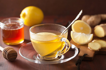 hot lemon ginger tea in glass cup