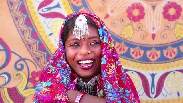Shot of a Traditional Rajasthani woman smiling, Pushkar, Ajmer District, Rajasthan, India