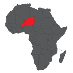 Obraz premium Map of Africa on gray with red Niger vector