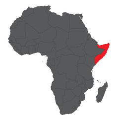 Map of Africa on gray with red Somalia vector