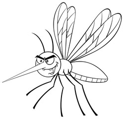 Black And White Mosquito Cartoon Character Flying