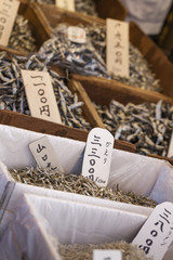 Dried fish, seafood product at market from Japan.