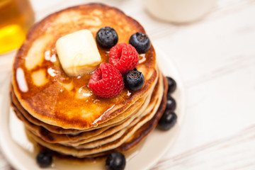 High pile of delicious pancakes