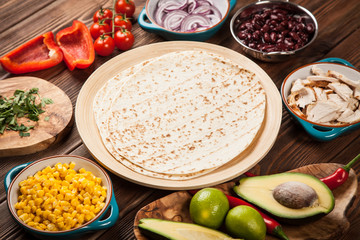 Tortilla with a mix of ingredients