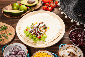 Tortilla with a mix of ingredients