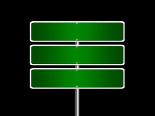 High resolution blank road sign empty highway street green signage isolated on black.