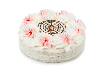cake decorated with cream flowers