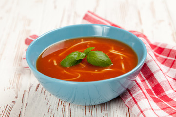 Tomato soup and basil