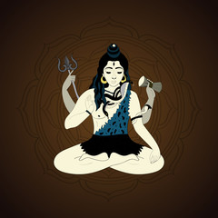 Lord Shiva. Hindu gods illustration. Indian Supreme God Shiva sitting in meditation. 