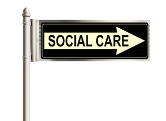 Social care. Road sign on the white background. Raster illustration.