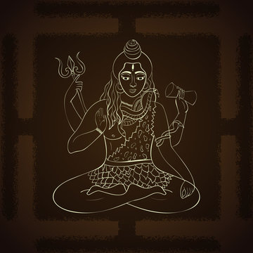Lord Shiva. Hindu gods illustration. Indian Supreme God Shiva sitting in meditation. 