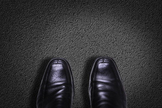 Top View Of Business Shoes On The Floor With A Copy Space