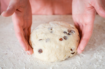 Making Sweet Raisin Dough