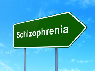 Health concept: Schizophrenia on road sign background