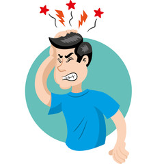 Mascot person man with headache symptoms