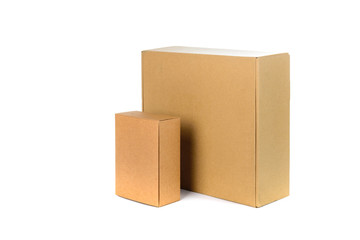 Closed two big and small cardboard Box or brown paper box isolat