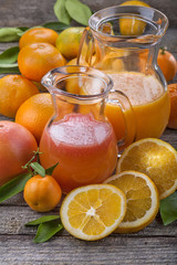 refreshing juice of mandarin, orange and red grapefruit with pulp