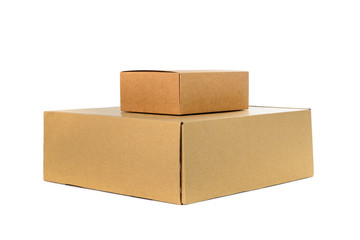 Closed two big and small cardboard Box or brown paper box isolat