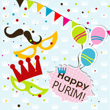 Template Purim greeting card,  vector