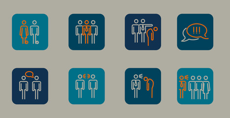 Stop discrimination of men, and women icons set