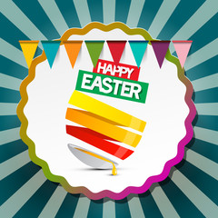 Happy Easter Retro Label Background with Flags and Egg
