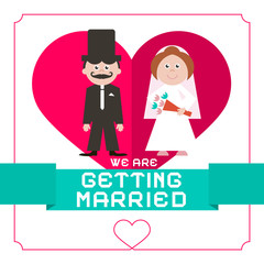 We Are Getting Married Vector Flat Design Card on White Paper Background