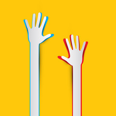 Paper Cut Hands on Yellow - Orange Background Vector Illustration