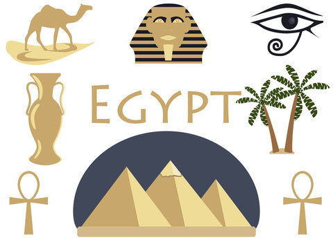 Welcome to Egypt. Symbols of Egypt. Tourism and adventure. Vector illustration.