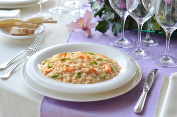 Dish of Risotto with Prawns and Zucchini