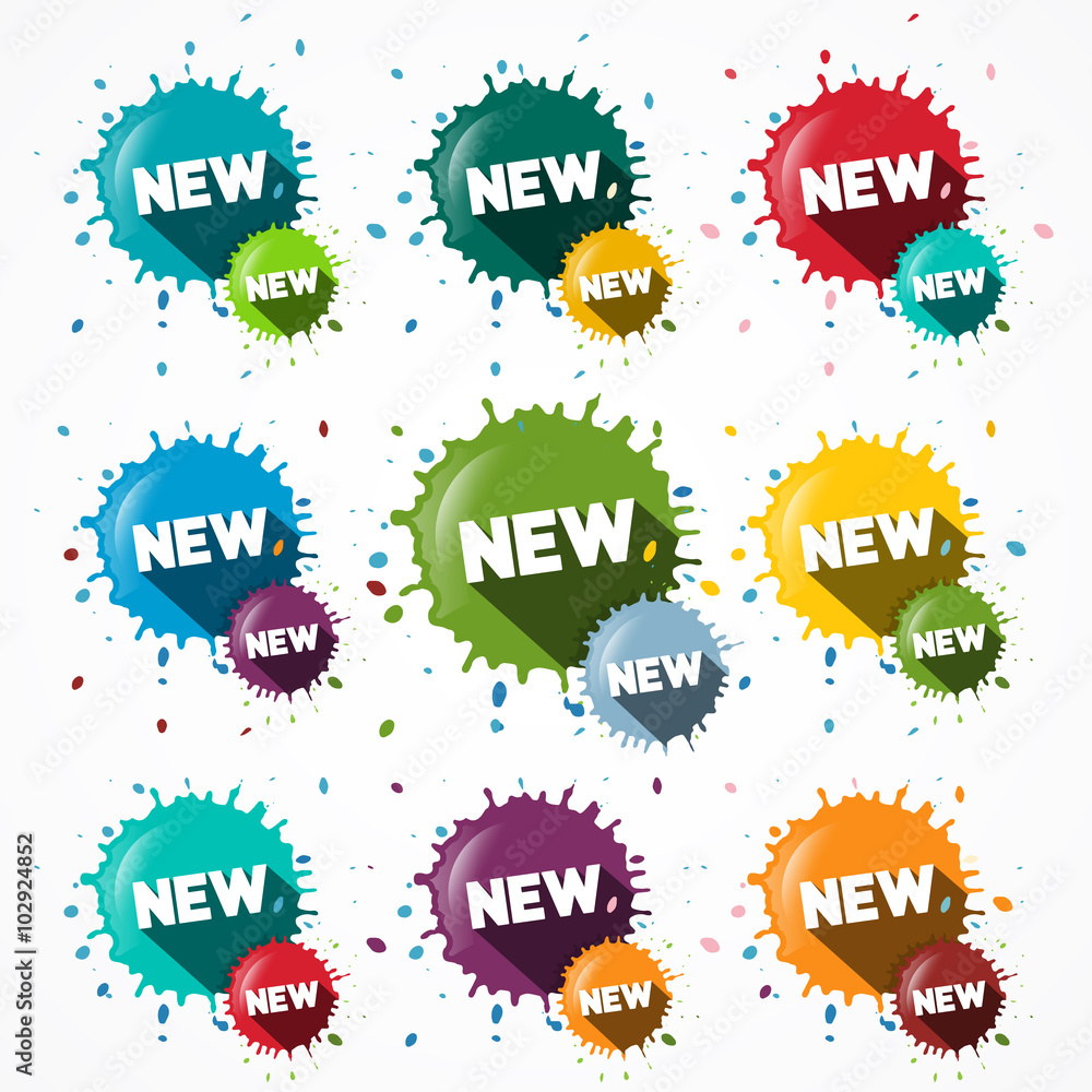 Poster new icons set - vector blots - splashes symbols