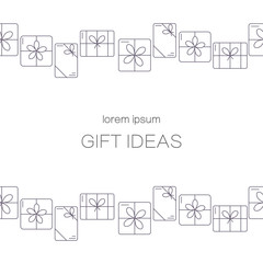 Vector banners with thin line icons of gift boxes.