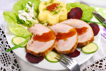 dinner with roasted pork and potato