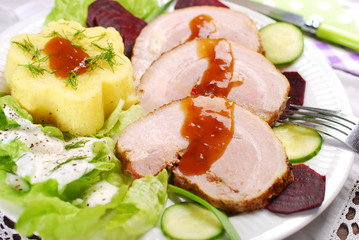 dinner with roasted pork and potato