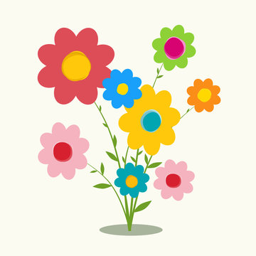 Retro Flat Design Flowers Vector Illustration